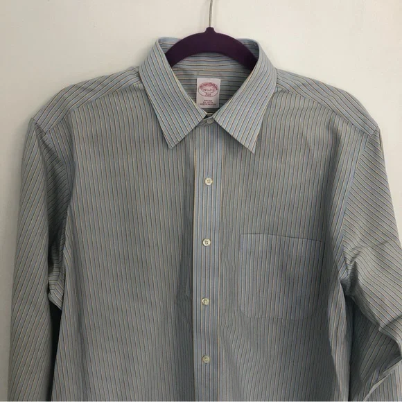 BROOKS BROTHERS 346 Men Striped Long Sleeve Button up Shirt Sz 15 1/2-2/3 - Picture 2 of 10
